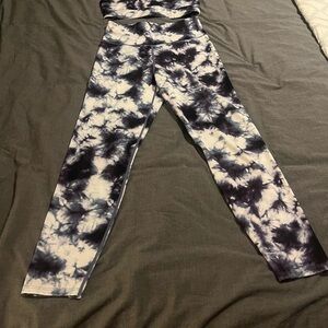 JoyLab Blue and White Tie-Dye Leggings and Sports Bra Matching Set